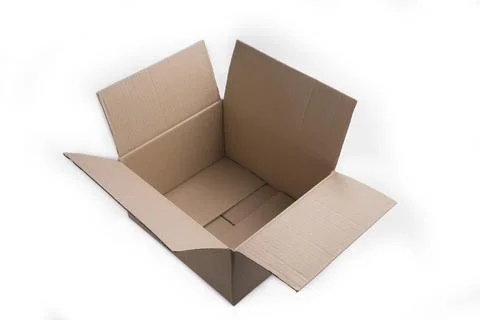 Open cardboard box on a white background 스톡 사진