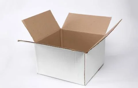 Open cardboard box on white background for packaging Stock Photos