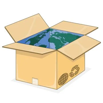 Open cardboard box with world map イラスト素材