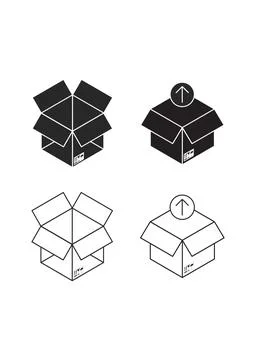 Open Cardboard Delivery Box Icon Set Stock Illustration