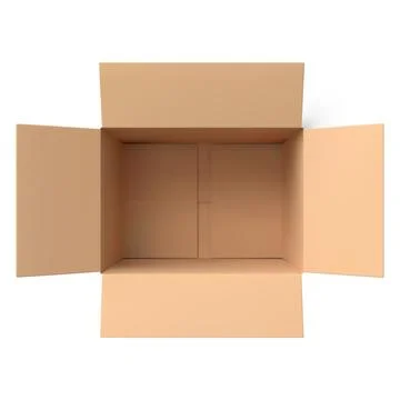 Open cardboard empty box viewed from above, realistic brown carton parcel, cargo Illustrazione stock