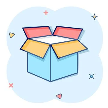 Open cardboard icon in comic style. Shipping box cartoon vector illustration  Stock Illustration