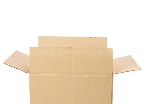 Open cardboard rectangular box made of corrugated brown paper Stock Photos