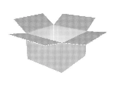 Open cardboard shipping box illustrated with black halftone dots for logist.. Stock Illustration