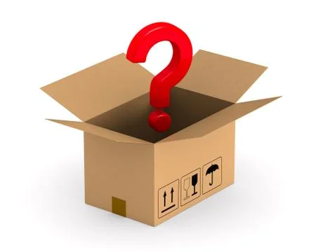 Open cargo box and question on white background. Isolated 3D illustration Stock Illustration