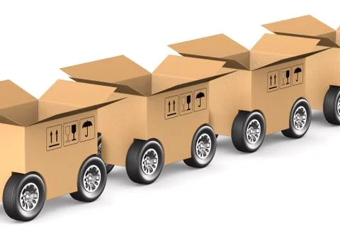 Open cargo box with wheel on white background. Isolated 3D illustration 스톡 일러스트