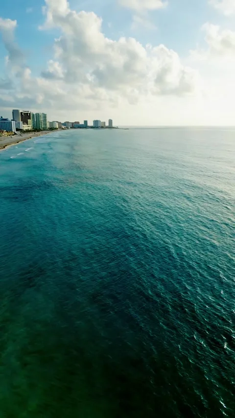 Open Caribbean sea and distant coast seen from a drone Stock Footage 342090276