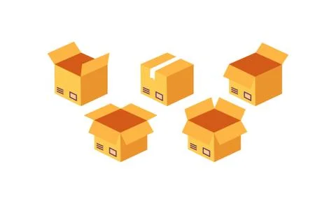 Open carton box icon set. Delivery and packaging. Transportation, shipping Stock Illustration
