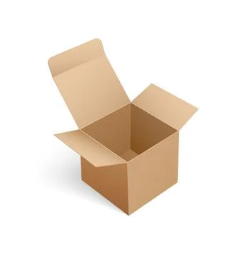 Open Carton Box of Square Shape in 3D Isometric Illustrazione stock