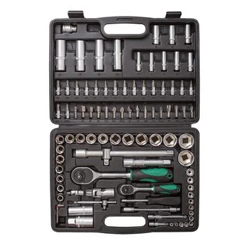 Open case with a set of tools for car repair, top view Stock Photos