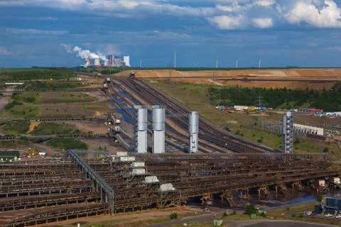 Open cast mining and power plant Stock Photos