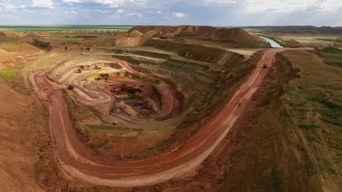 Open-cast. Operating mine. Excavators. Trucks. Panorama Stock-Footage 74373517