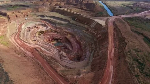Open-cast. Operating mine. Excavators. Trucks. Panorama Видео 74374422