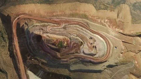 Open-cast. Operating mine. Excavators. Trucks. Panorama Stock Footage 74375837