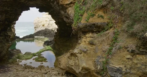 Open Cave In Australia, Ocean In Background Stock Footage 330253909