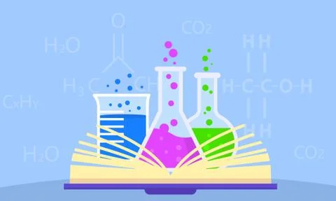 Open chemistry book concept background, flat style Stock Illustration