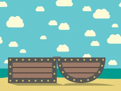 Open chest on beach Stock Illustration