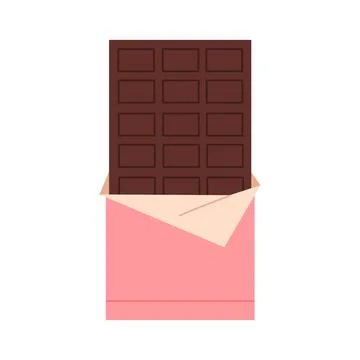 Open chocolate bar with pink wrapper, package with sweet snack 스톡 일러스트