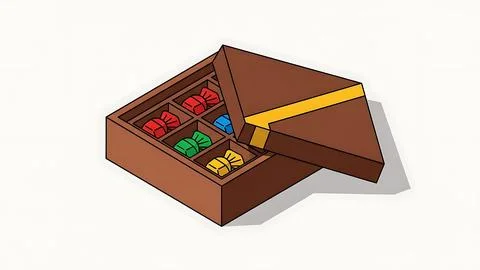 Open chocolate box with assorted sweets Stock Illustration