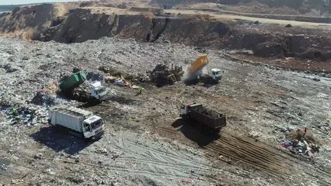 Open city garbage dump, general plan, top view, camera movement. Birds fly Stock Footage 150017749