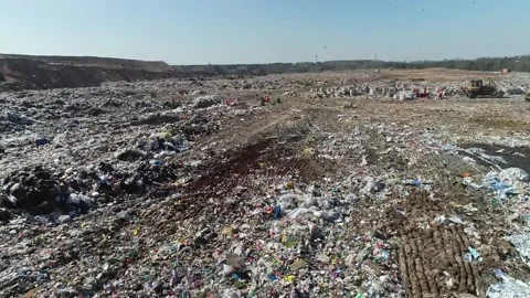 Open city garbage dump, general plan, top view, camera movement. Birds fly, Stock Footage 150017887
