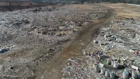 Open city garbage dump, general plan, top view, camera movement,WASTEP5BRIEF Stock Footage 150018002