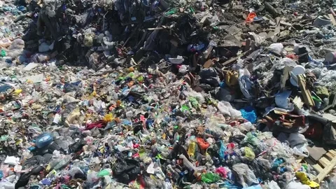 Open city garbage dump, general plan, top view, camera movement.WASTEP5BRIEF Stock Footage 150018423