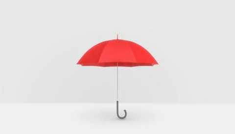 An open classic red umbrella with a handle vertically placed on white background Stock Illustration