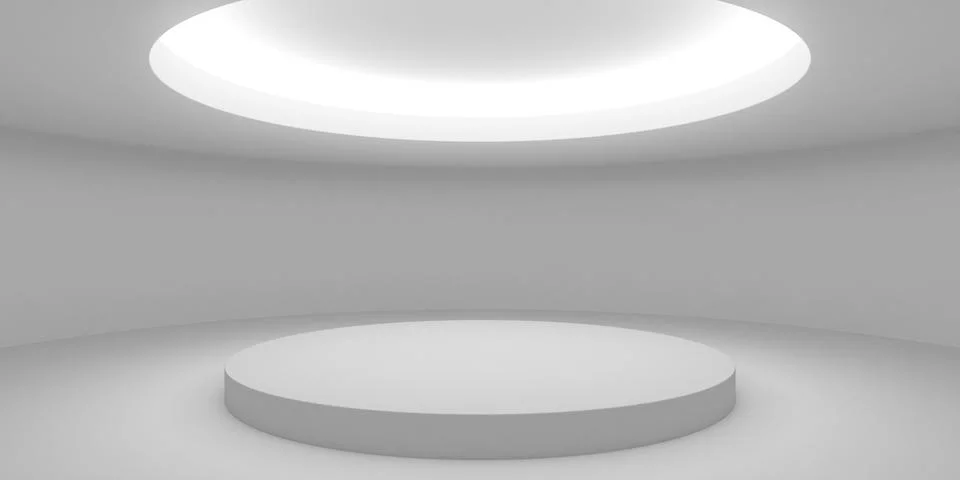 Open, clean and empty white room or gallery background with circular indire.. Stock Illustration