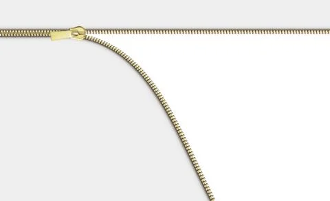 Open close zip. Realistic zipper fastener reveal vector. Metallic gold elegant Stock Illustration