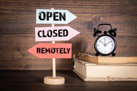 Open, Closed and Remotely concept. Business plan during a pandemic. Directions Stock Photos