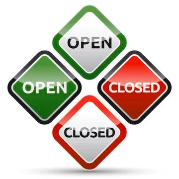 Open - closed color board with shadow on white background. Stock Illustration