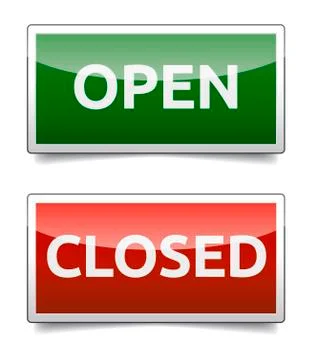 Open - closed color board with shadow on white background. Stock Illustration