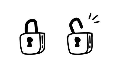 Open closed doodle lock. Hand drawn sketch style. the concept of lock and unlock Stock Illustration