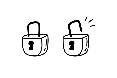 Open closed doodle lock. Hand drawn sketch style. the concept of lock and unlock Stock Illustration
