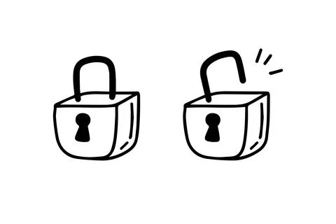 Open closed doodle lock. Hand drawn sketch style. the concept of lock and unlock Stock Illustration