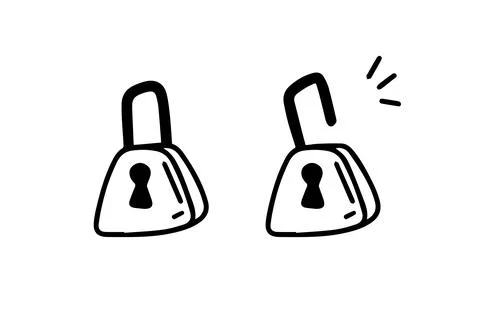Open closed doodle lock. Hand drawn sketch style. the concept of lock and unlock Stock Illustration