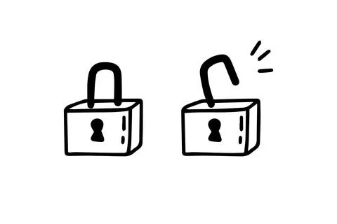 Open closed doodle lock. Hand drawn sketch style. the concept of lock and unlock Illustrazione stock