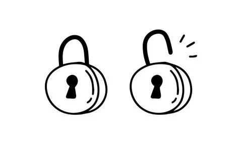 Open closed doodle lock. Hand drawn sketch style. the concept of lock and unlock Stock Illustration