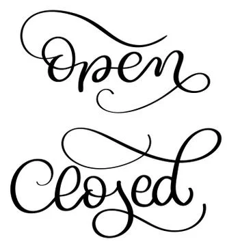 Open closed text on white background. Hand drawn Calligraphy lettering Vector Illustrazione stock