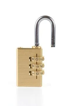 Open code lock Close-up combination padlock isolated on white background C... Stock Photos