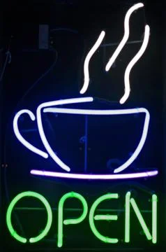 Open Coffee Sign Stock-Fotos