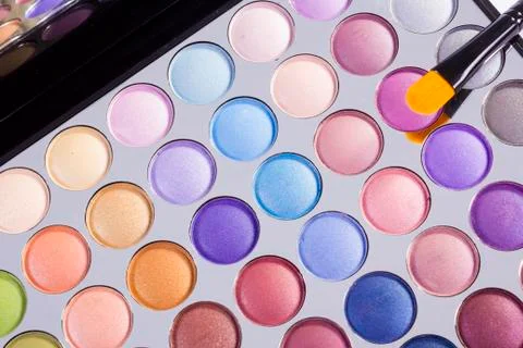 Open compact of colourful eye shadow Stock Photos