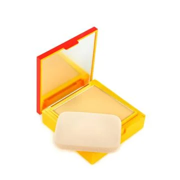 Open compact face powder with sponge applicator isolated on white background. Stock Photos