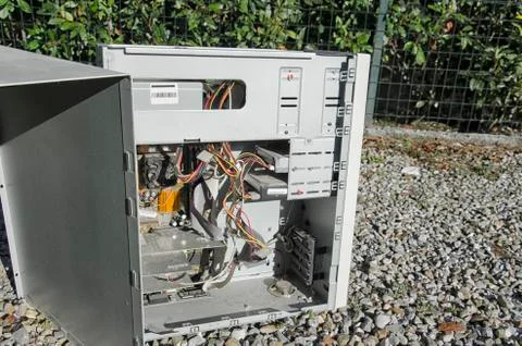 Open computer case of the 90s Foto stock