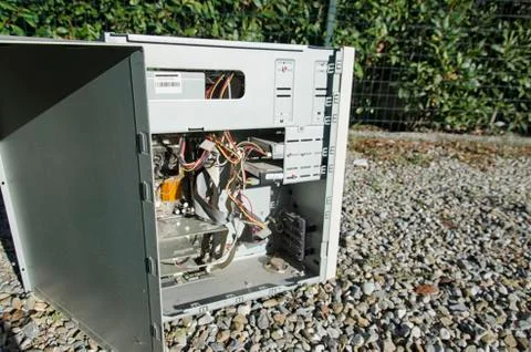 Open computer chassis of the 90s 스톡 사진