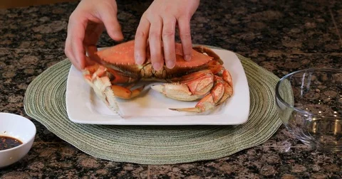 Open Cooked Crab Shell for eating Stock Footage 74606568