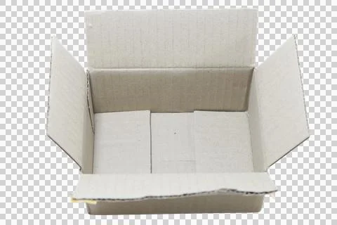 Open corrugated paper box for packaging and delivery on transparent backgroun Stock Photos