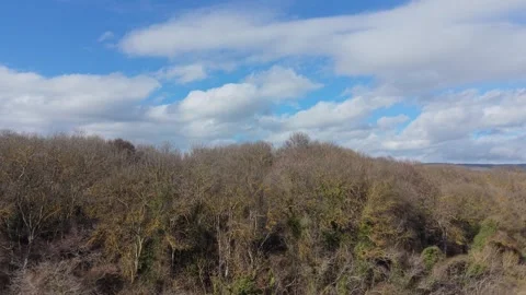 Open countryside landscape with grassy fields hills and dramatic clouds Stock Footage 328572142