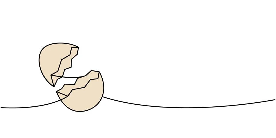 Open cracked eggshell one line colored continuous drawing. Organic farm product 스톡 일러스트